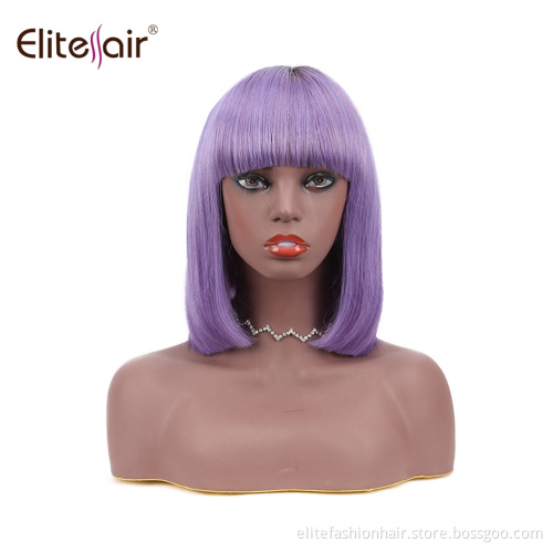 12-16 inch Straight Glueless None Lace Front Machine Made Bob Wigs Short Bob Wigs Human Hair Wigs with Bangs for Black Women